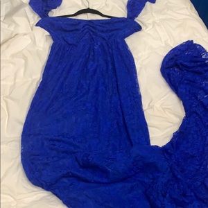 Blue Lace Long Maternity Maxi Dress Medium